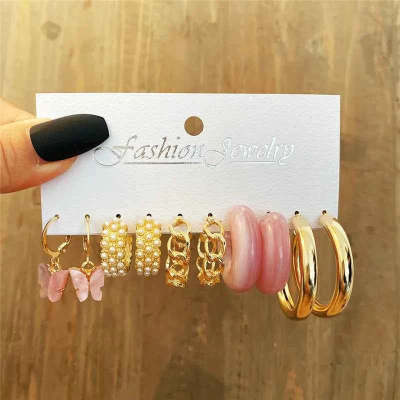 Silver Color Twist Hoop Earrings Set Brincos Heart Pearl Hoops Vintage Metal Geometric Earrings for Women 2023 Trendy Jewerly