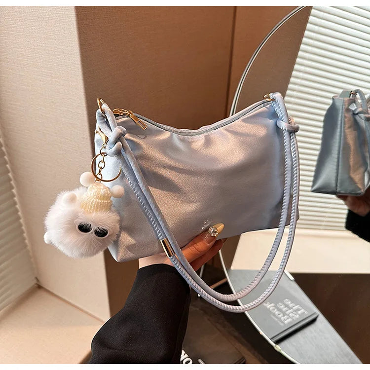 High Quality Solid Color Fashion Elegant Shoulder Bag Smooth Cloth Satin Underarm Bag Leisure Shoulder Bag Lady Handbags Purse