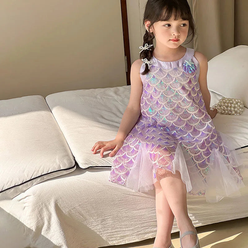 Girls Clothes Sequins Little Mermaid Fishtail Kids Dress Children Princess Dress For Prom Birthday Party Casual Holiday Costume