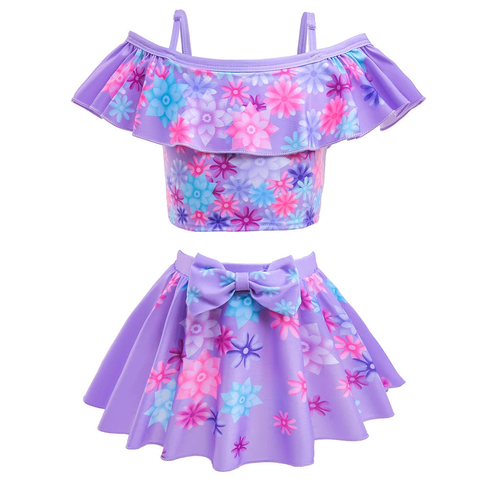Encanto Mirabel Isabela Cosplay Carnival Costume Girls Swimsuit 2 Piece Sets Summer Swimwear Bikini Beach Party Set 3-10Yrs