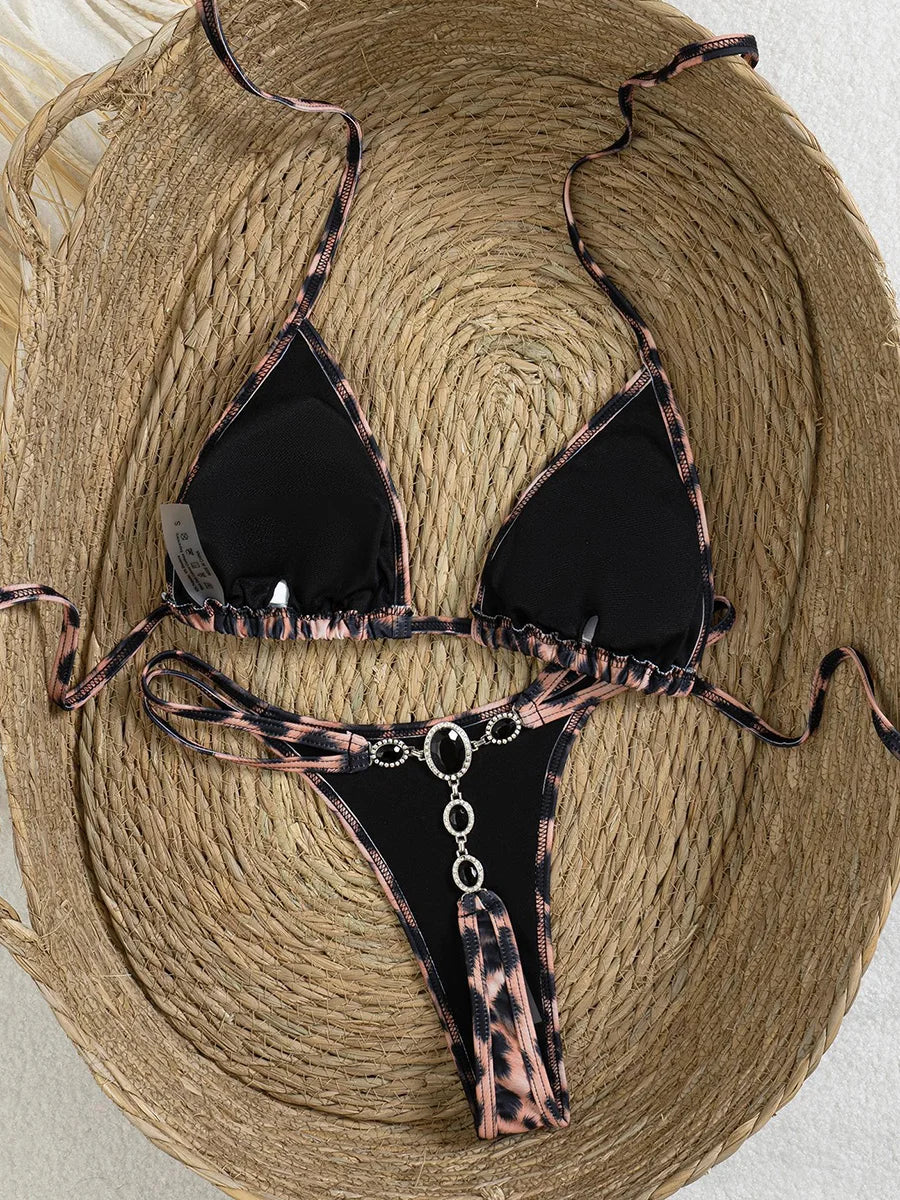 Extreme Mini Micro G String Diamond Bikini Women Swimsuit Female Swimwear Two Pieces Bikini Set Halter Bathing Suit Swim Lady