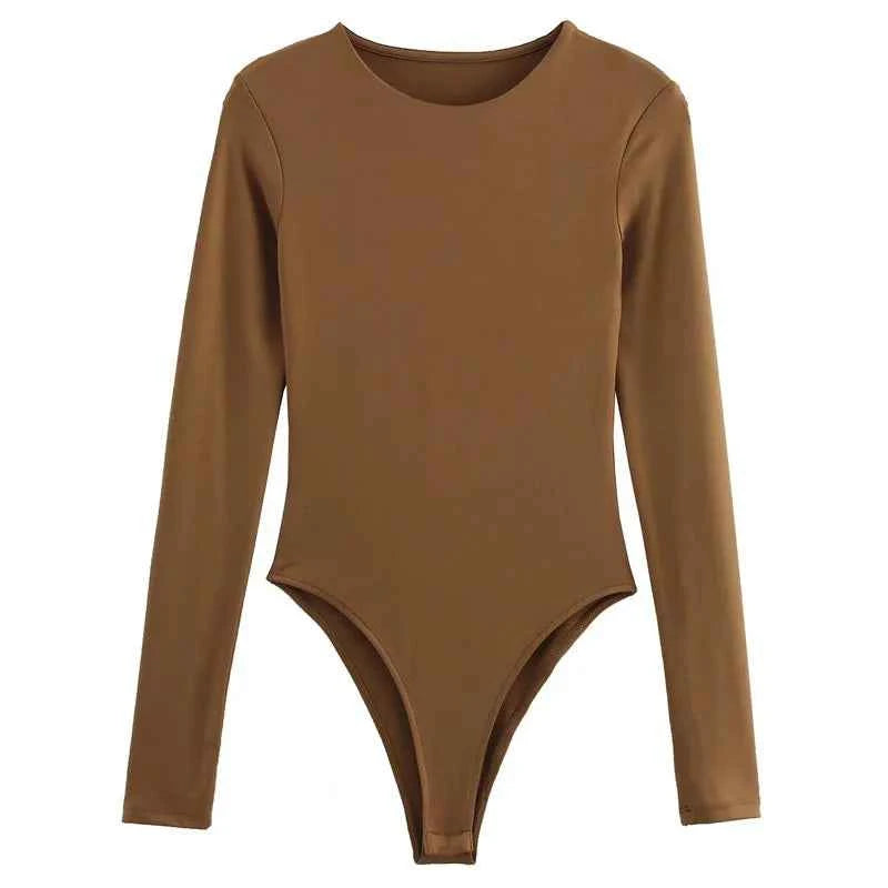 HXAO 2025 Brown Top Bodysuit Women Spring Body Sexy Women Long Sleeve Body Woman Black Spandex Bodysuit Resort Thongs Rave Oufit