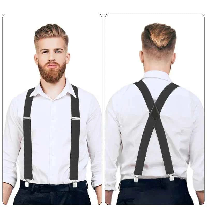 Men's Heavy-Duty 2-Inch Wide Adjustable Elastic Work Suspenders with Sturdy Clips X-Back Design for Durable Support