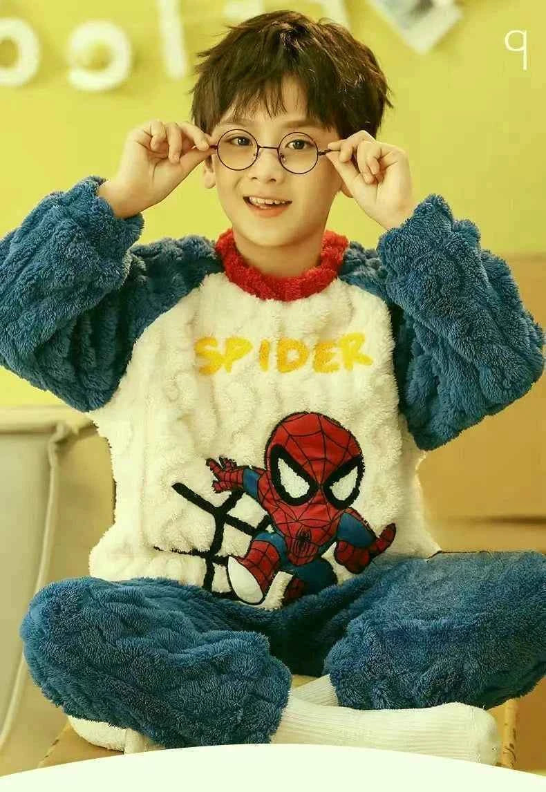 Winter Marvel Children Clothing Boys Sleepwear Set Flannel Thick Long Sleeve Warm Set Pajamas Two Pieces Kids Clothes