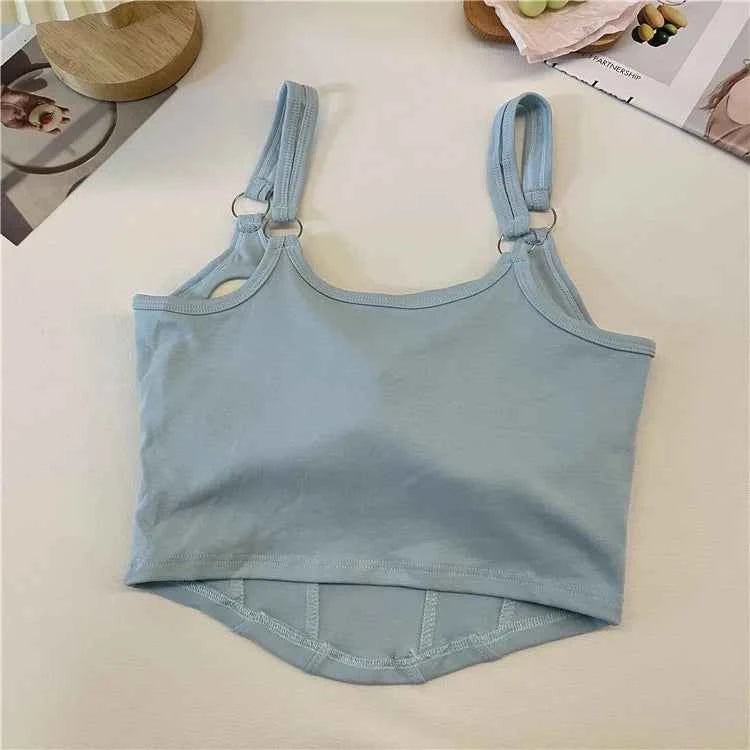 Women Crop Top Summer Y2K Lrregular Hem Slim Tank Tops Casual Sexy Female White Streetwear Letter Tank Tops With Pad Woman