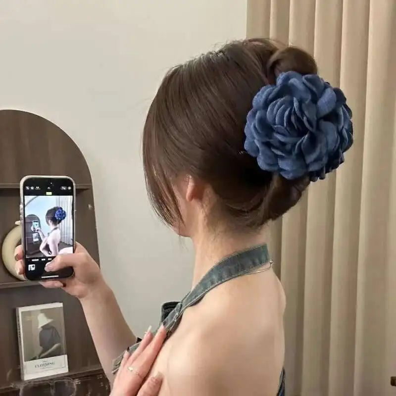 9cm Large Flower Hair Barrettes French Crab Claw For Women Hair Accessories Korean Back Of Head Shark Clip Girls Gifts