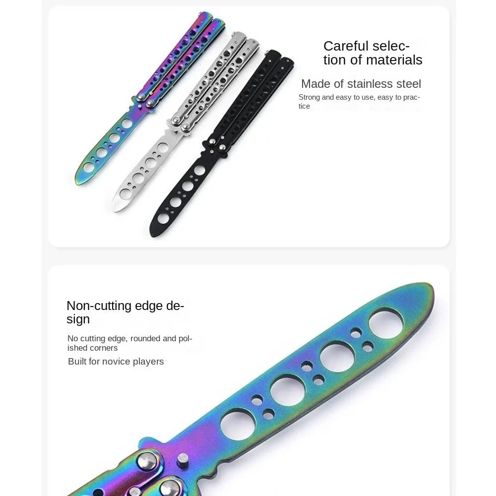 Foldable Butterfly Knife Trainer Portable Cosplay Accessories Training Tool Stainless Steel Practice Knifes for Outdoor Games