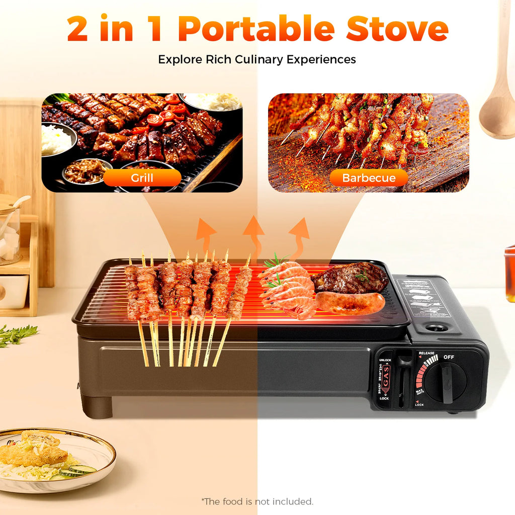 Portable Camping Grill Gas Stove, Butane Gas Burning Grill, Barbecue Grill Cooker for Ooutdoor Grilled Meat, Vegetables