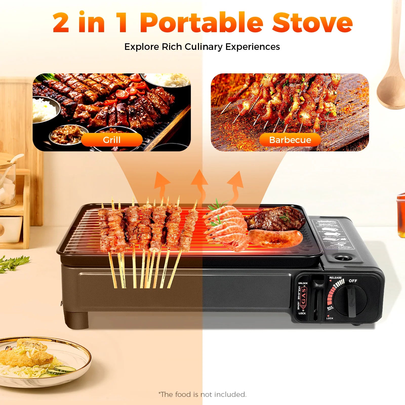 Portable Camping Grill Gas Stove, Butane Gas Burning Grill, Barbecue Grill Cooker for Ooutdoor Grilled Meat, Vegetables