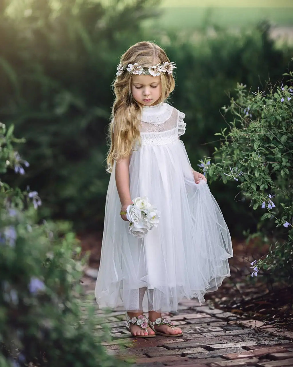 Bohemia Summer Dress For Girls Tulle Lace Sleeveless Princess Flower Girls Wedding Birthday Ball Gown Party Dresses Clothes
