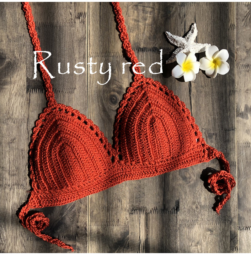 CROCHET BIKINI 2023 Sexy Top Handmade Knit Crochet Crop Top Women Summer Swimwear Camisoles Push Up Beach Tanks Halter Yoga Bras