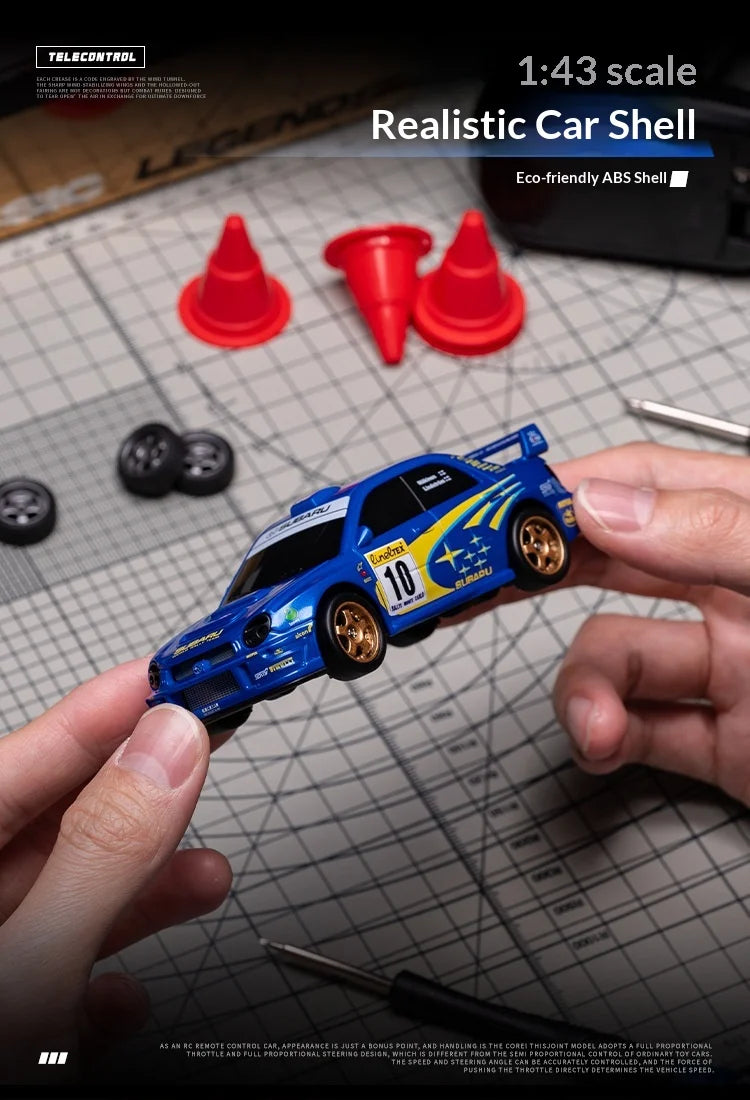 WHOOSH Licensed 1:43 Scale Mini RC Drift Car Full Proportional Remote Control Subaru WRC WRX STI Mazda RX7 Desktop Toy For Boys