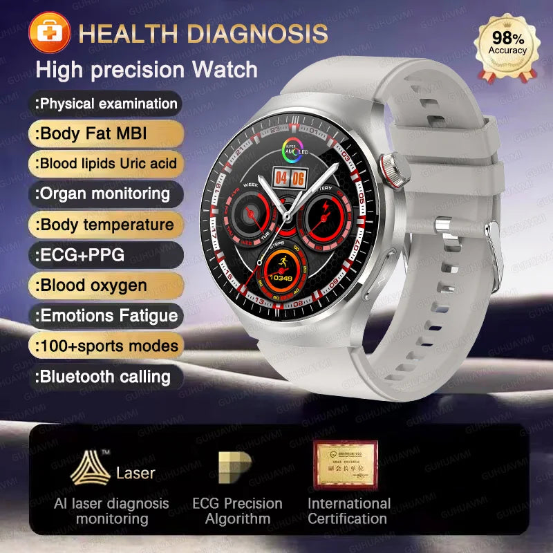 2025 High precision ECG Uric Acid Blood Fat Smart Watch Men Body Fat Blood pressure Heart rate Pulse Health  Watches