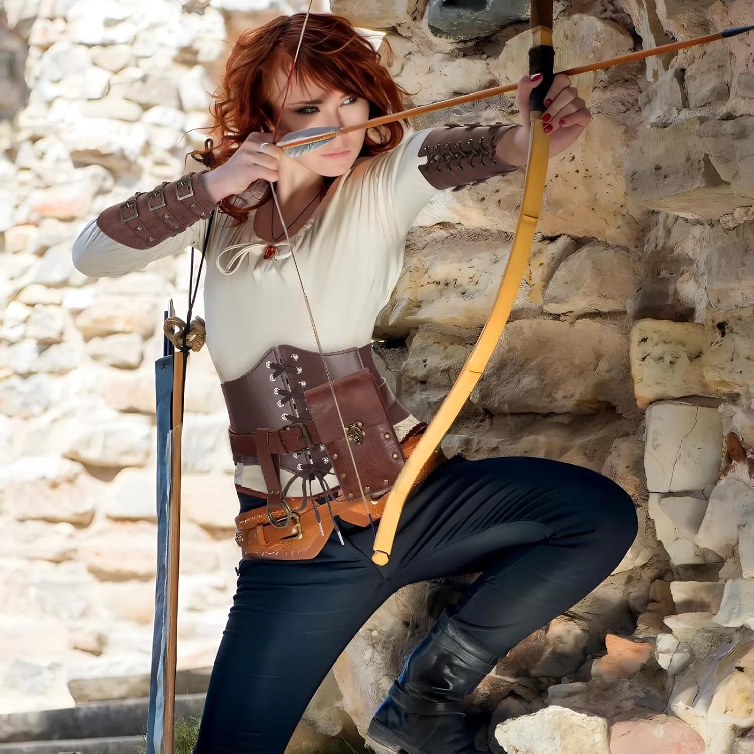 5pcs/4pcs Medieval Renaissance Costume Set Wallet/Belt/Pouch/Keychain Corset PU Leather Belt Wallet Hiking Steunk Viking Cosp