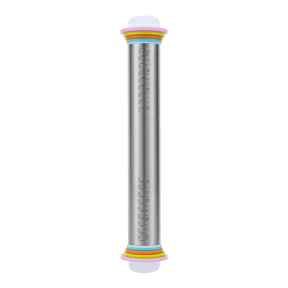 13.78 Inch Stainless Steel Adjustable Rolling Pin with 4 Thickness Removable Rings Dough Roller for Pizza Cookie Baking Tools.