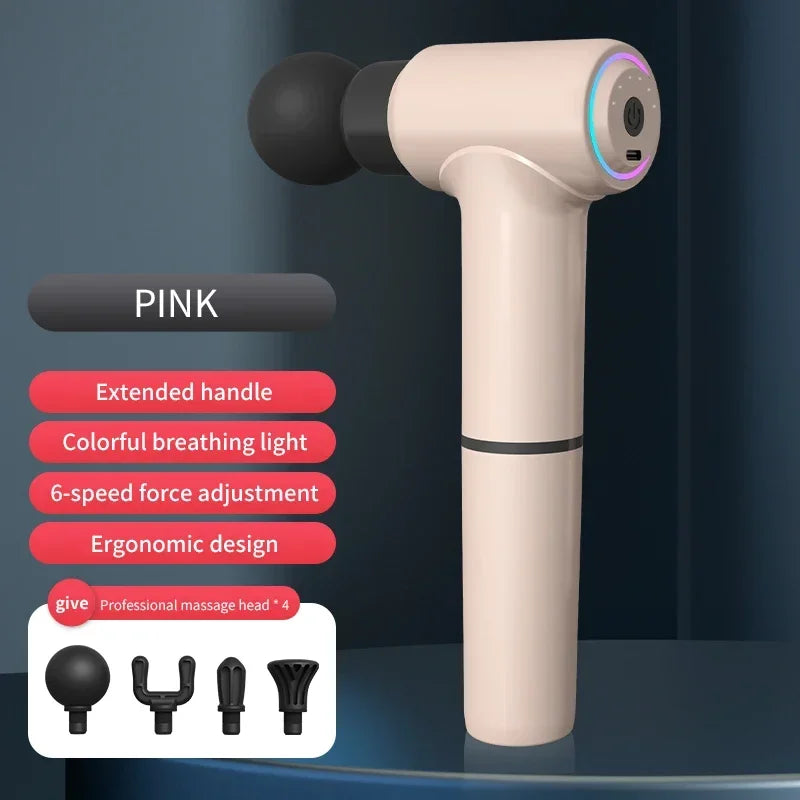 Pink Color Massage Gun With Extended Handle – Deep Tissue Relief