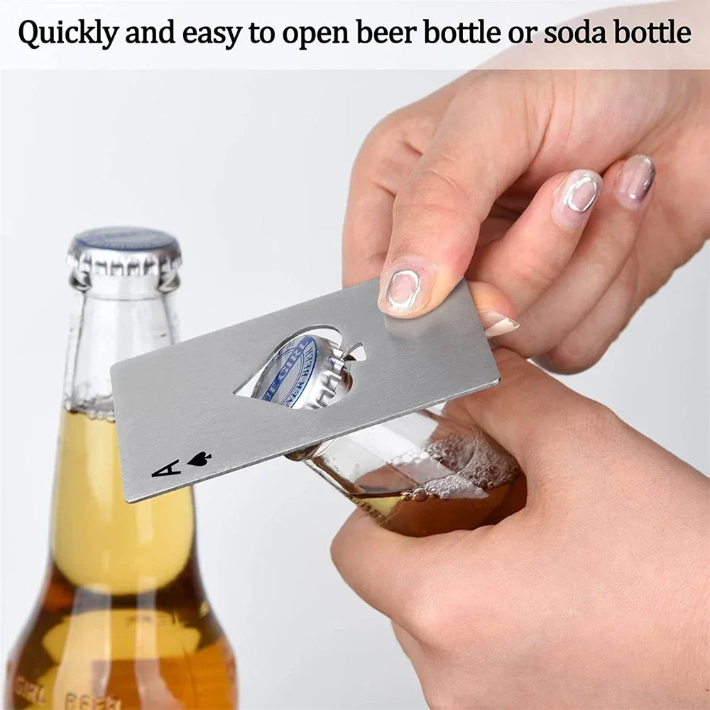 1Pcs Creative Poker Shaped Bottle Can Opener Stainless Steel Credit Card Size Bar Restaurant Beer Metal Opening Tool Gift