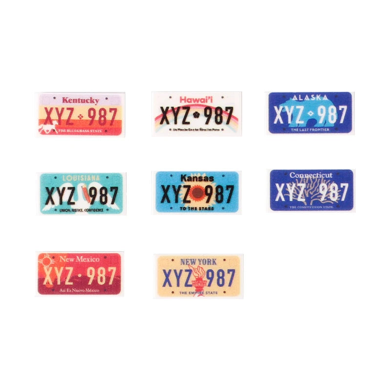 MOC City Car License Plate Printed Building Blocks Kit US Russian French German Vehicle Accessories Parts Compatible Bricks Toys