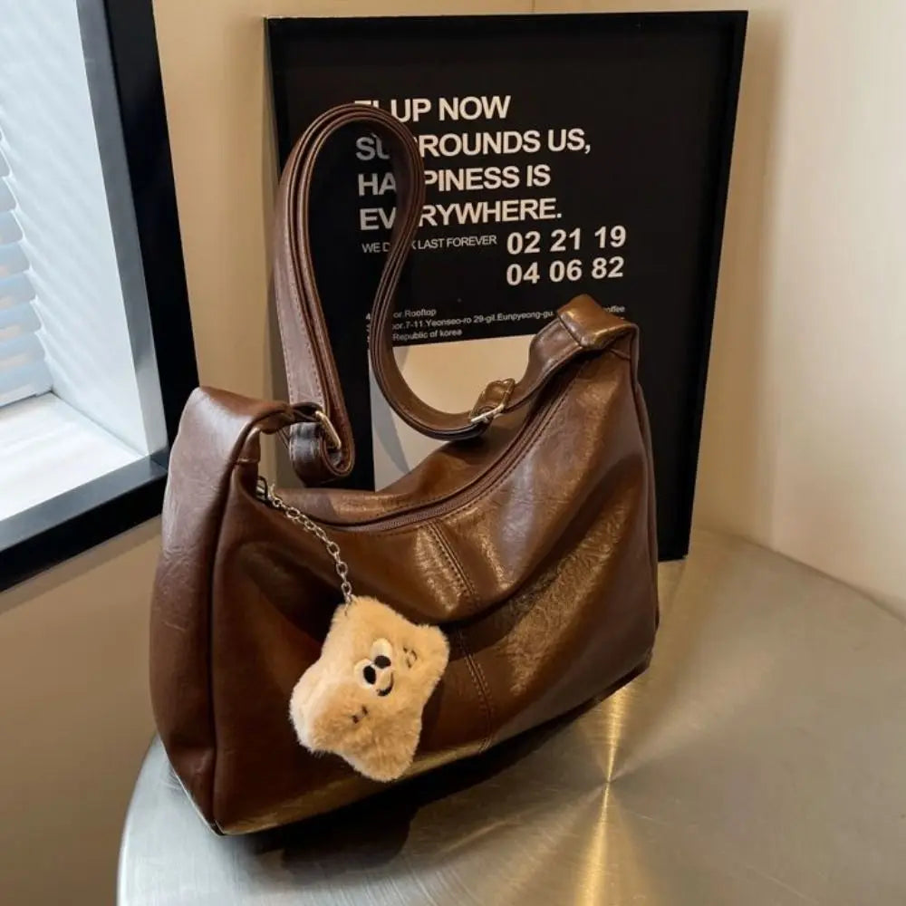 Trendy Slouchy Shoulder Bag for Women PU Leather Large Capacity Underarm Bag Retro Ladies Hobo Tote Bag