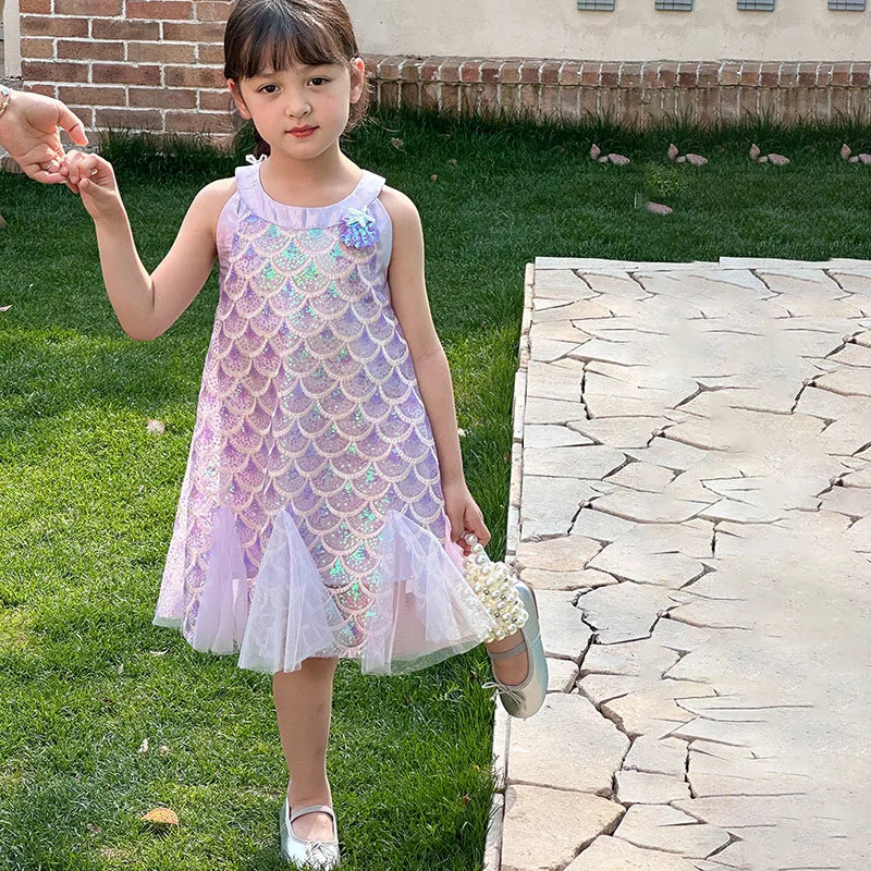 Girls Clothes Sequins Little Mermaid Fishtail Kids Dress Children Princess Dress For Prom Birthday Party Casual Holiday Costume
