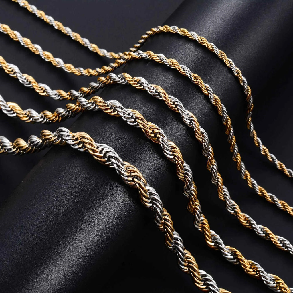 Men's Twisted Neck Rope Chain Stainless Steel Necklace for Women Punk Boy Silver and Gold Color Metal Jewelry Accessories Choker