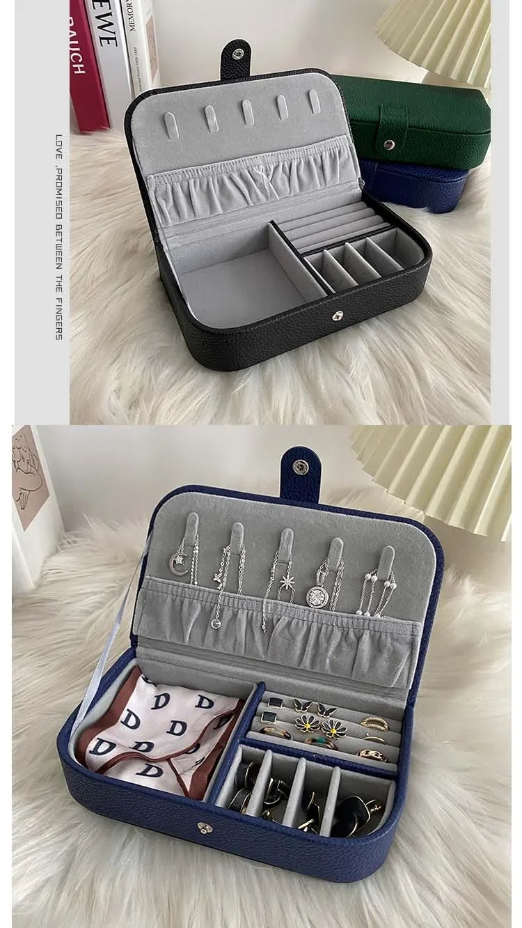 Portable Jewelry Box Jewelry Organizer Display Travel Jewelry Case Boxes Button Pu Leather Storage Zipper Jewelers Packaging