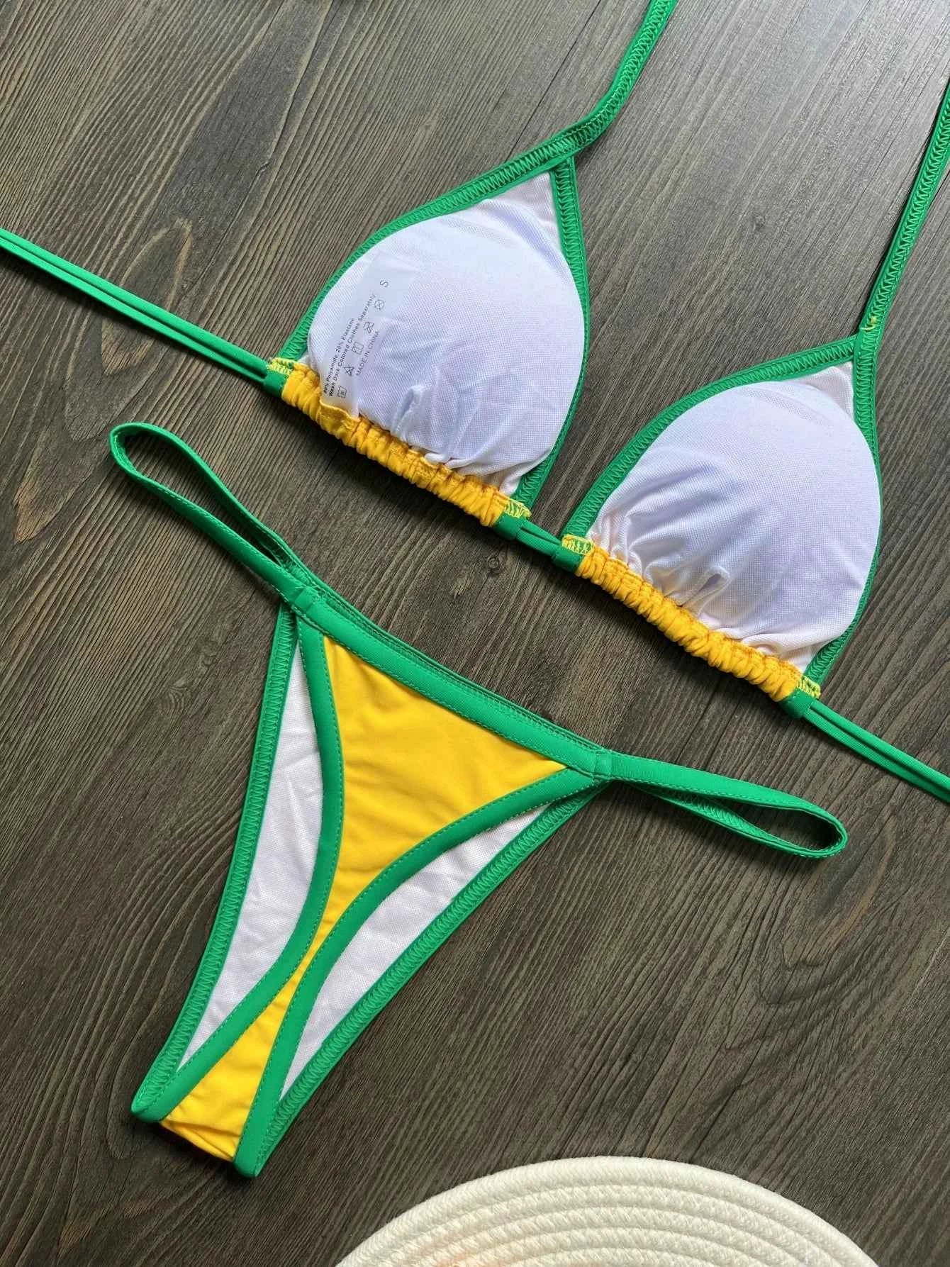 Brazilian Swimsuit Women's Sexy 2 Pieces Mini Bikini Set Triangle Halter Backless Thong Beach Bathing Suit Summer 2025 New Style