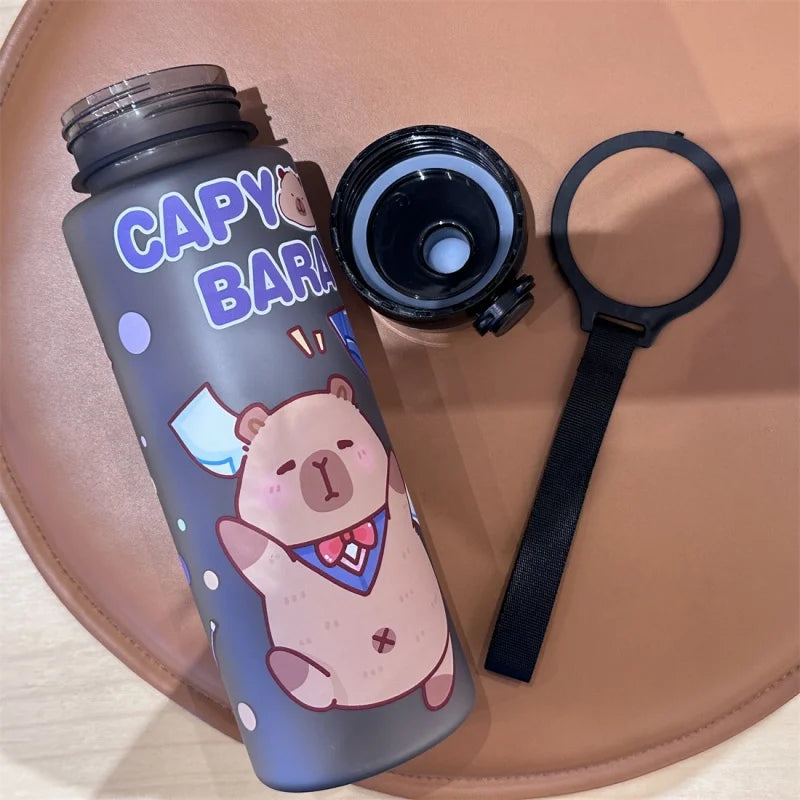 750mL Cute Cartoon Capybara Water Bottle Leakproof Plastic Straw Cup Portable Outdoor Travel Large Capacity Sports Water Bottle