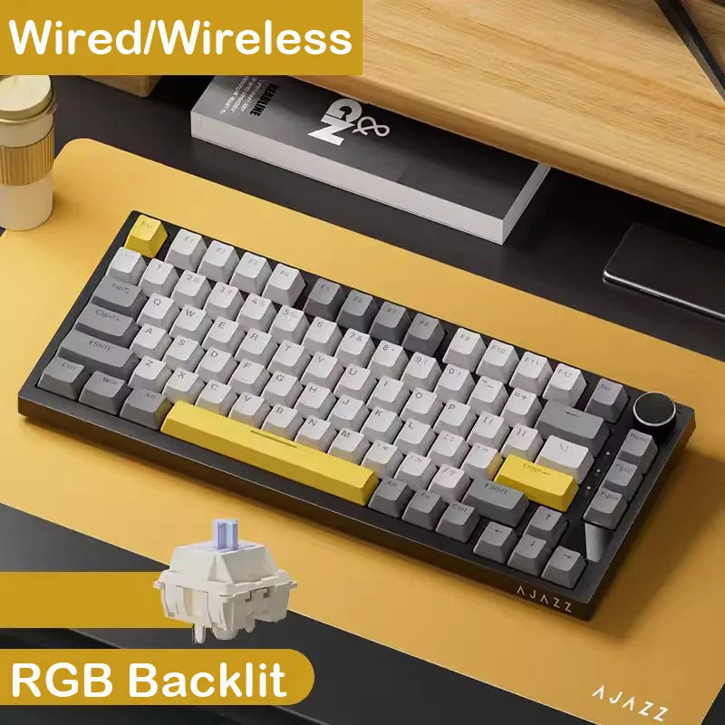 AK820Pro Gift Gray Color 75% Mechanical Gaming Keyboard RGB – PBT Keycaps, Anti-Ghosting