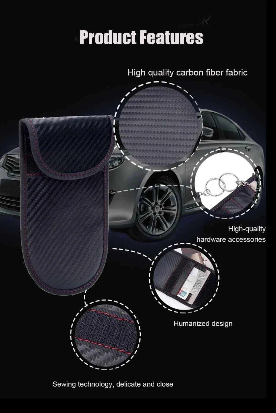 Faraday Bag for Key Fob Cage Protector Car RFID Signal Blocking Key Fob Protector Anti-Theft Pouch Double-Layers of Carbon Fiber