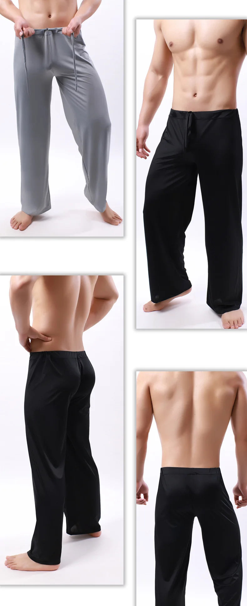 Mens Pajama Pants Low - Waist Fashion Sexy Loose Slippery Home Pants Ice Silk Long-Sleeved Loungewear Men Lounge Pants Pijama
