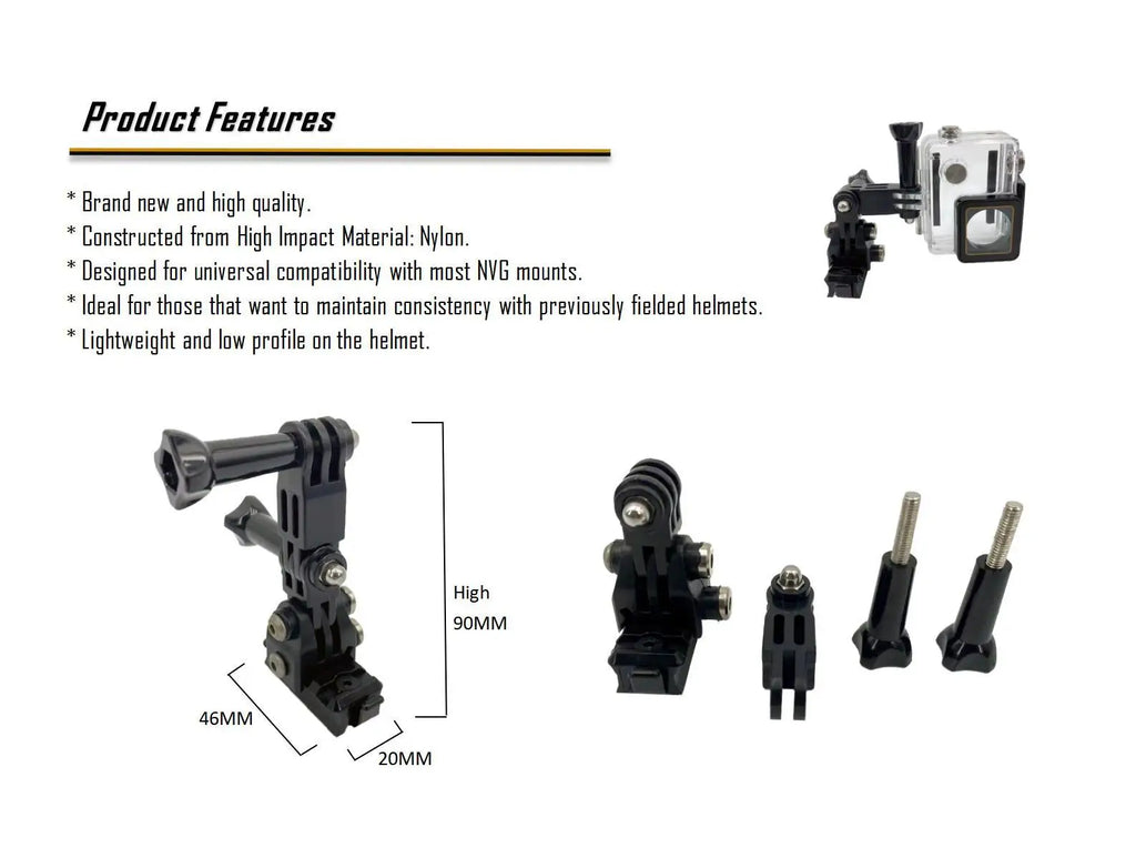 Aholdtech Tactical Bulletproof Helmet Accessories Flashlight Holder Light Clamp And NVG Mount Connector for Gopro Hero Cameras