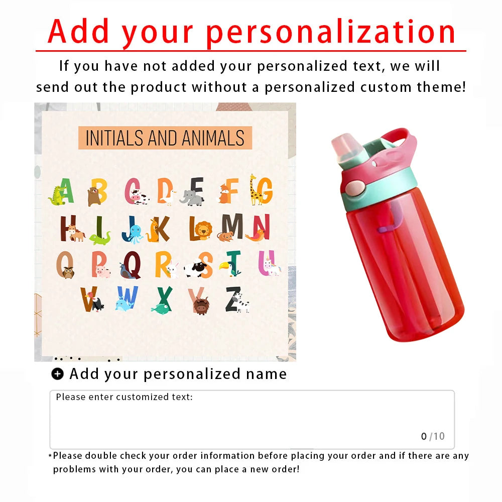 Children's Water Bottles with Customizable Names, Suitable for School and Outdoor Use, Cute Christmas Gifts