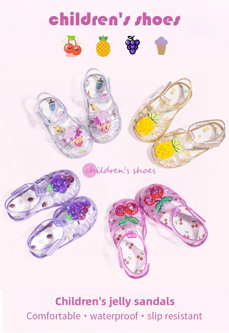 2026 Children's Transparent Crystal Jelly Sandals Soft Non-Slip Sole Princess Roman Style for Summer Cute Kids Footwear