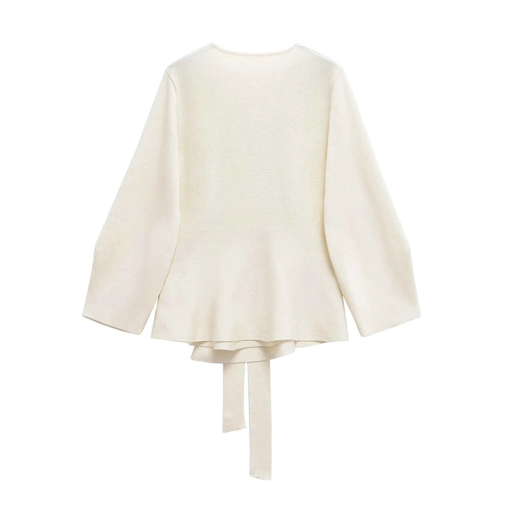 Spring Women Shoulder Pad Belt Knit Blazer Women Retro V-neck Long Sleeve Versatile Female Coat Women Clothes 9598/128