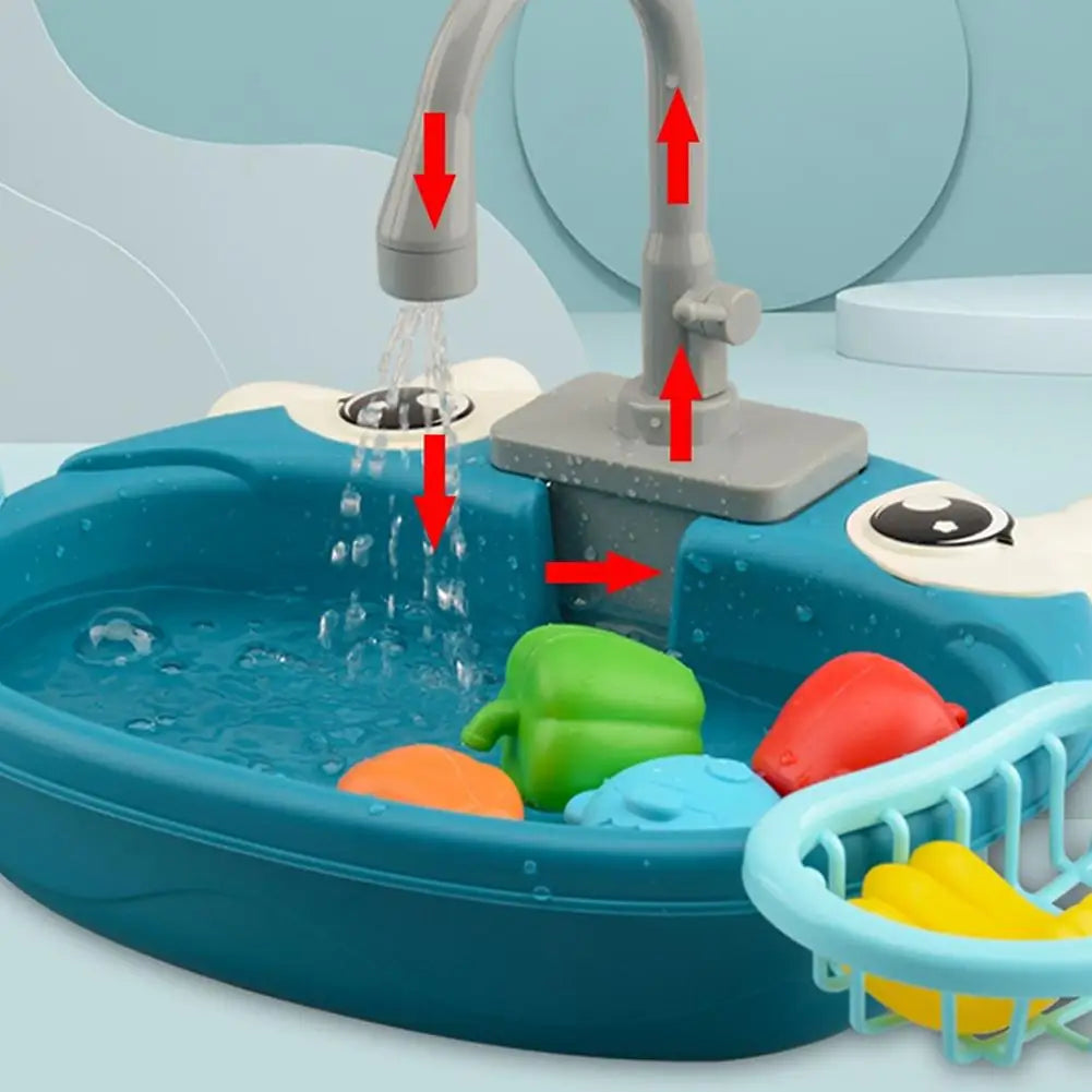 Kids Kitchen Sink Toys Electric Dishwasher Playing Toy with Running Water Pretend Play Food Fishing Toy Role Playing Girls Gift