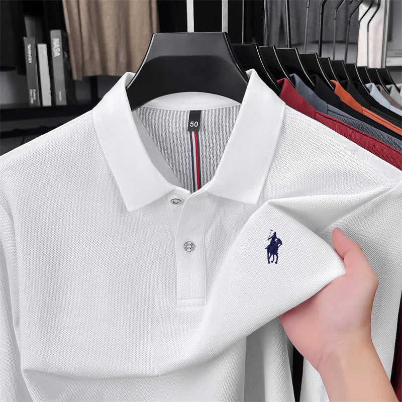 100% cotton high-end brand long sleeve polo shirt new Paul pony embroidery luxury comfort men's business leisure lapel T-shirt