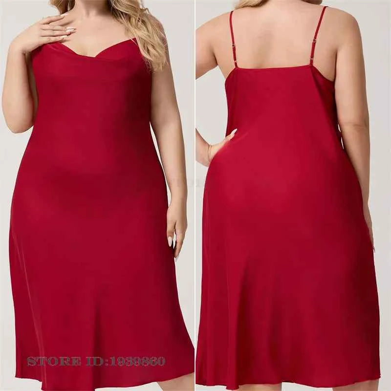 Sexy Burgundy Suspender Nightgown Intimate Lingerie Summer New Silk Satin Sleepwear Home Dress Plus Size Nightdress Loungewear