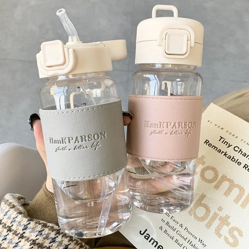 500ml Portable Water Bottle with Straw Creative Cute Leak-proof Plastic Drinking Bottle for Milk Coffee Tea Juice