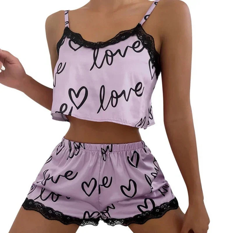 Women'S Pajama Shorts Suit Homewear Print Underwear Pijama Sexy Lingerie Camisoles Tanks Nighty Ladies Sleepwear