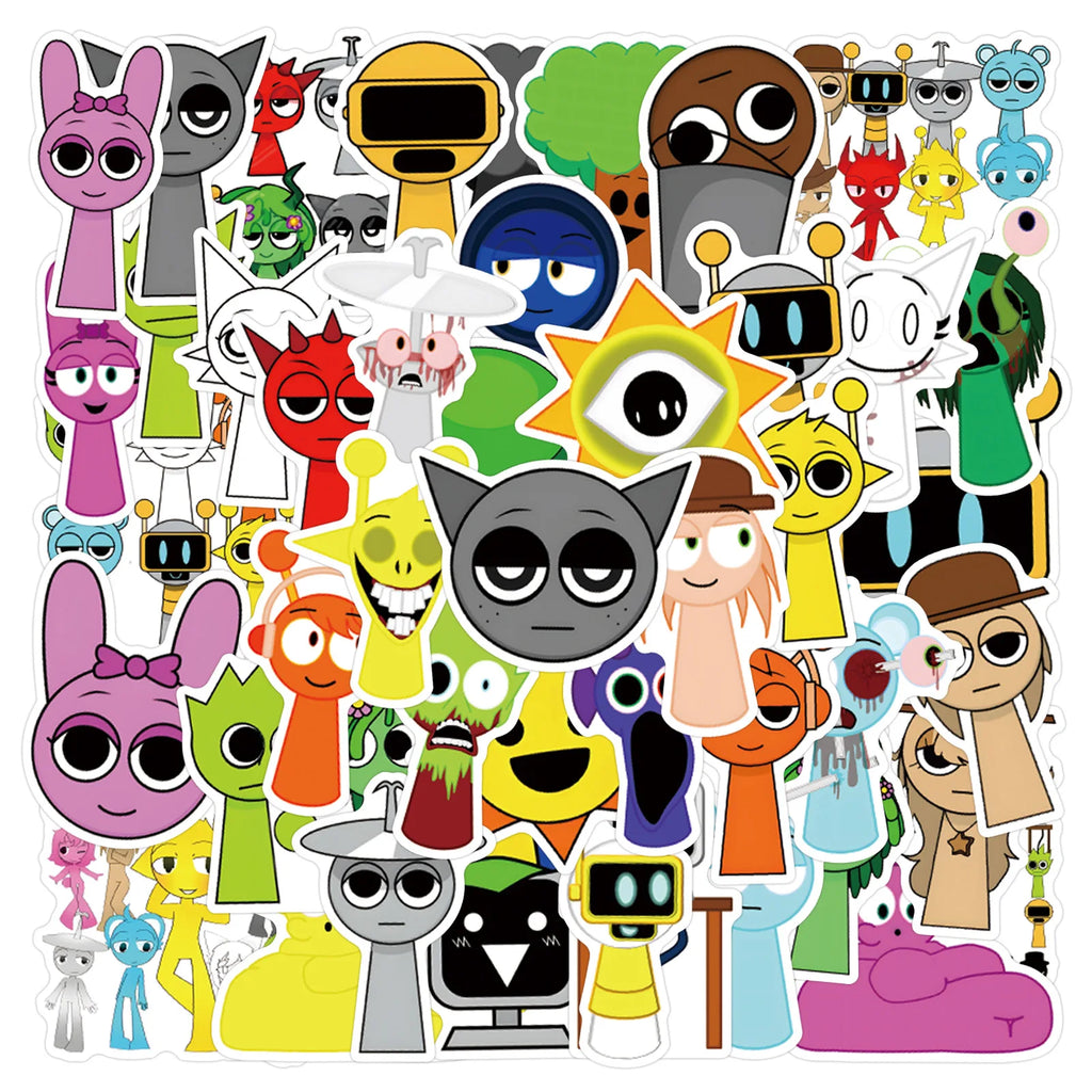 55pcs Funny Game Cartoon Incredibox Sprunki Stickers for Decorative Stationery Handbook Luggage Water Cup Laptop Sticker
