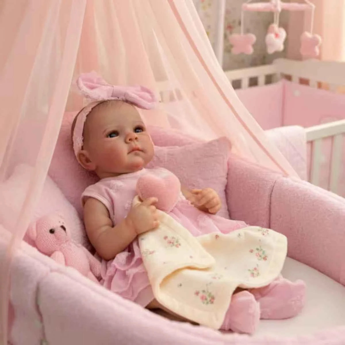 JOYORA Realistic Rebirth Doll Pink Dress Fashion Doll High Quality Soft Vinyl 3D Skin Baby Doll Cute Children Playmate Gift Toy