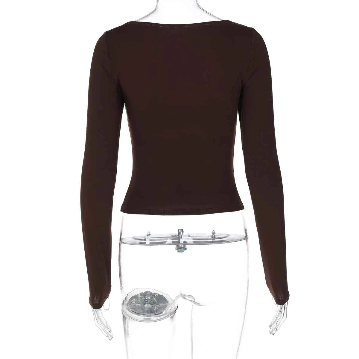 Dulzura Autumn Fashion Sexy Square Collar Long Sleeve Slim T-Shirt Women'S Solid Casual Top Party Club Street Clothes Wholesale