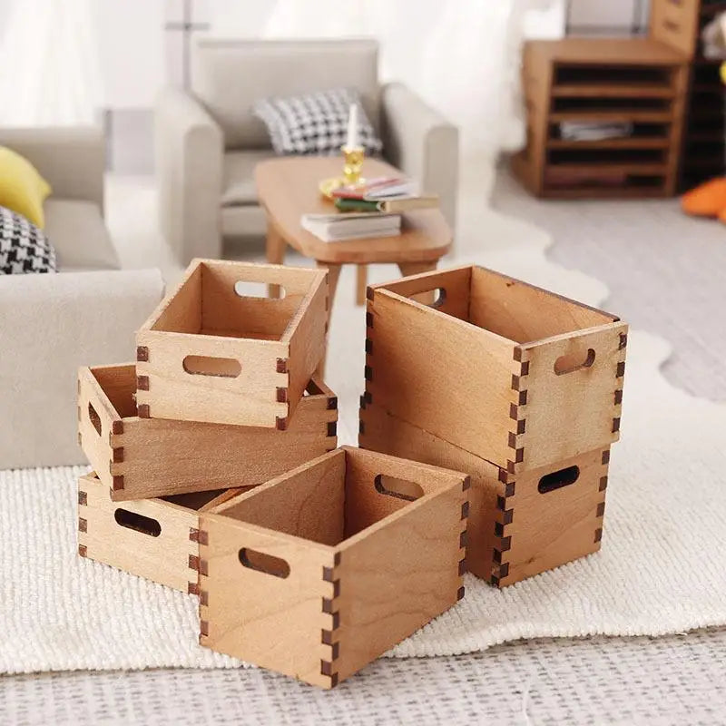♥1:12 Dollhouse Wooden Storage Basket Simulation Furniture Model Micro Dollhouse Ornament