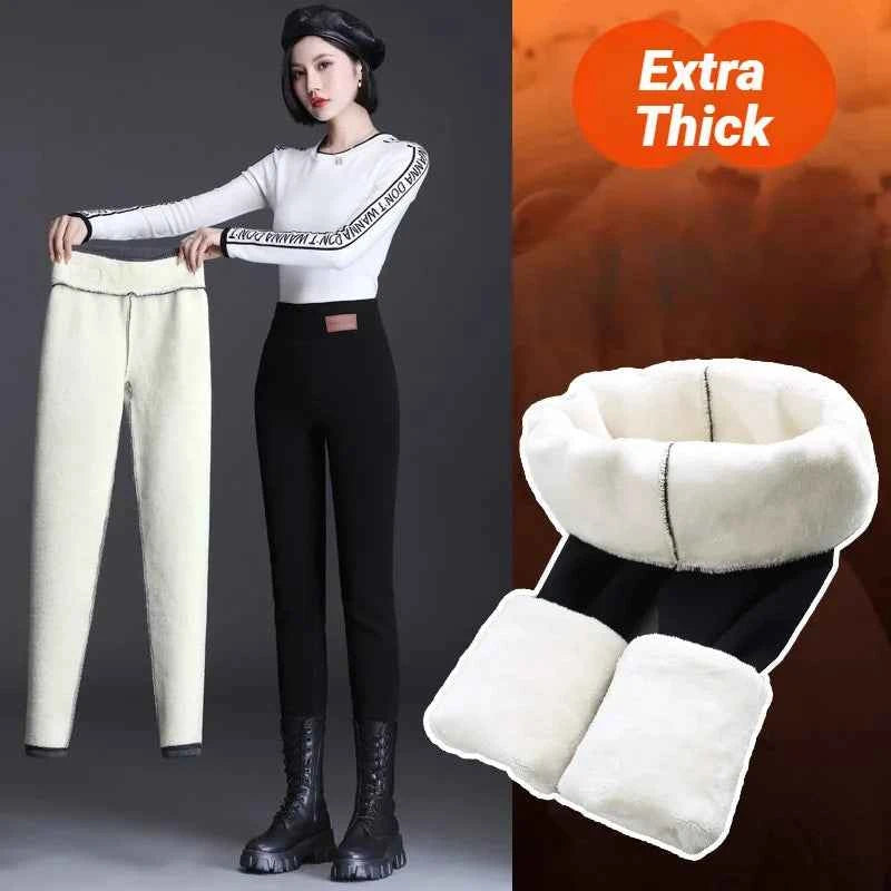 Women Thermal Leggings Winter Warm Sexy Elastic Translucent Pantyhose Female Fleece High Waist Slim Thicken Tight Pants Black
