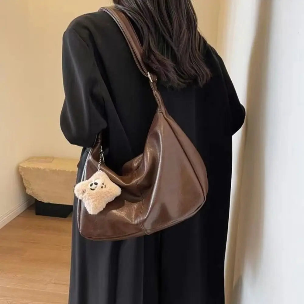 Trendy Slouchy Shoulder Bag for Women PU Leather Large Capacity Underarm Bag Retro Ladies Hobo Tote Bag