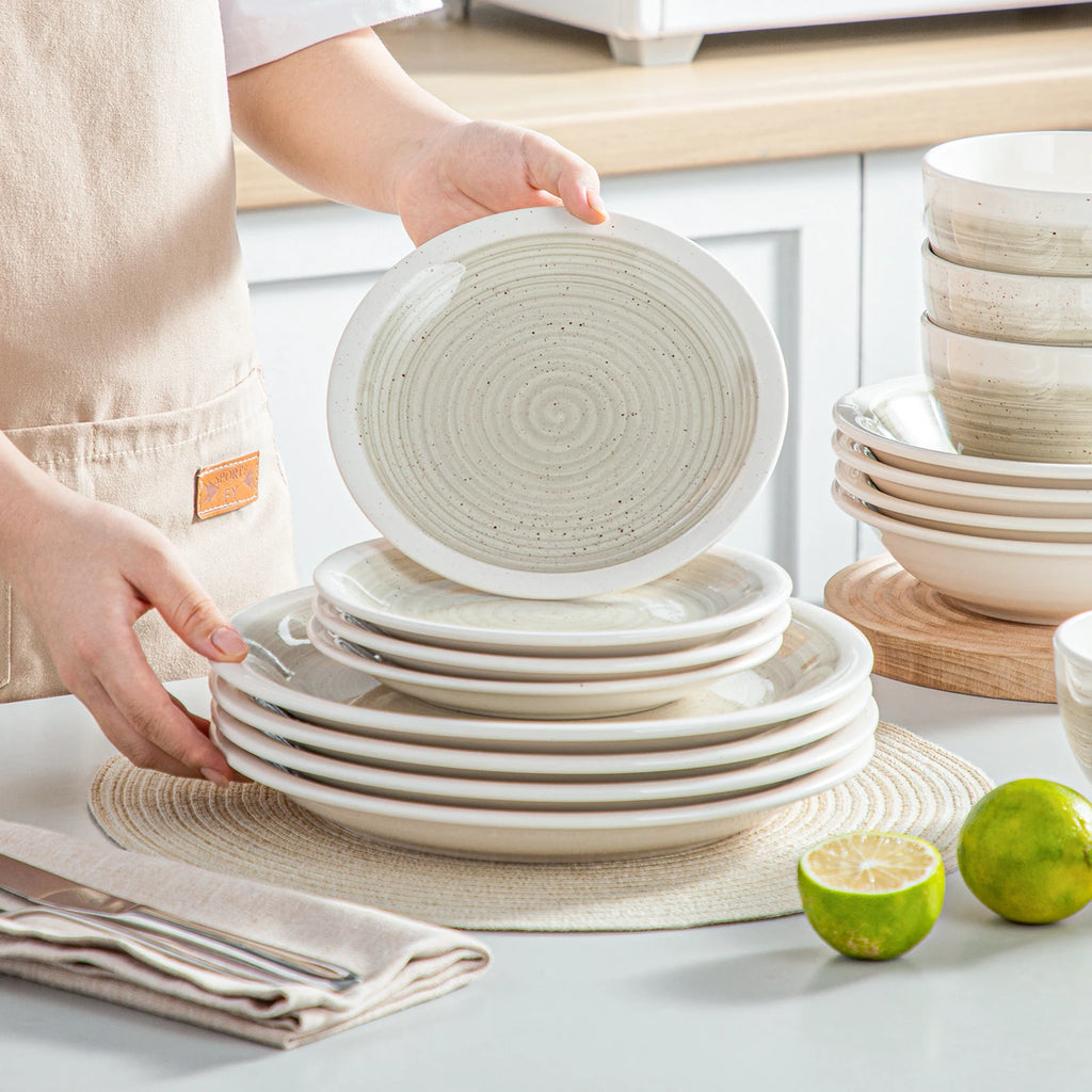 VANCASSO ORI 16/32 Piece  Stoneware Tableware Set with Dinner/Dessert Plate Cereal/Pasta Bowl  for 4/8 person 4 color Optional