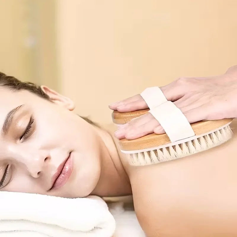 Wooden Bristle Body Brush Natural Wet Dry Bath Massager for Skin Deep Cleansing Exfoliation Skincare Tools for Home Use