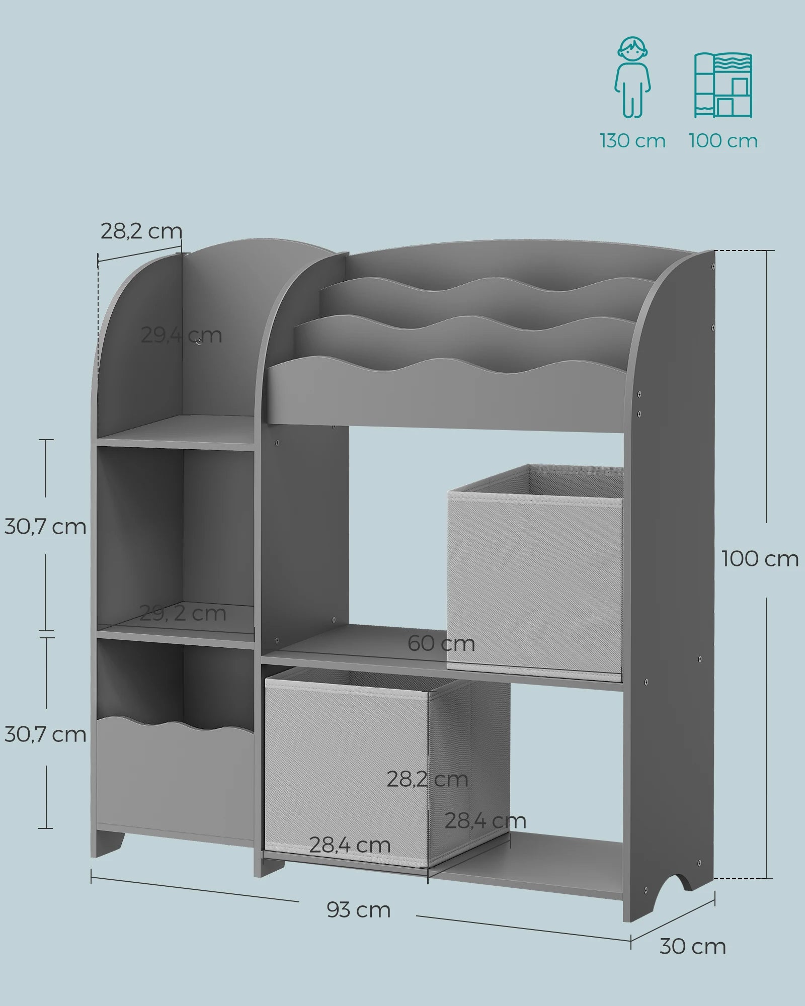 SONGMICS Children's Bookcase, Children's Shelf for Toys and Books, Storage with 2 Boxes, for Playroom, Children's Room