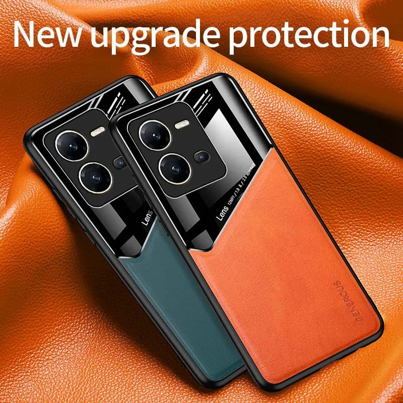 Luxury Magnetic Leather Glass Phone Case For VIVO V25 V25E Pro Ultra Thin Soft Matte Back Camera Protector Film Cover Shell